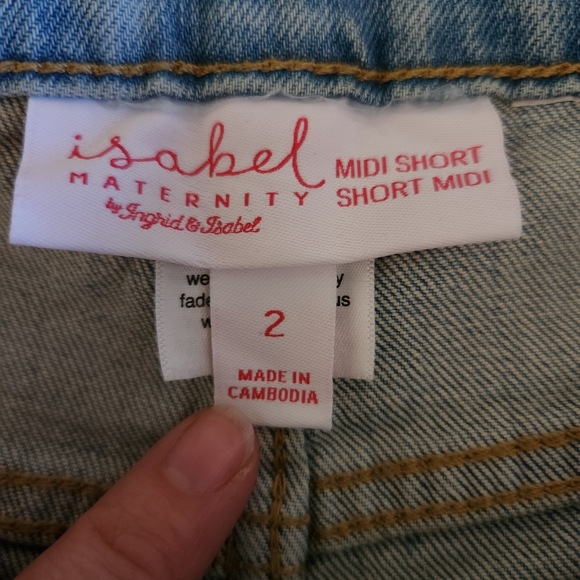 Ingrid & Isabel Maternity Denim Midi Short Expandable Panels Distressed Sz 2/26 - Picture 6 of 12